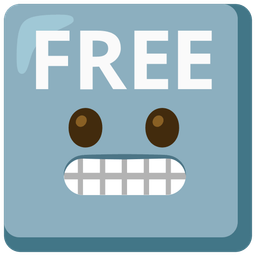 FREE button and grimacing face