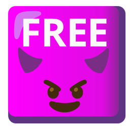 FREE button and smiling face with horns
