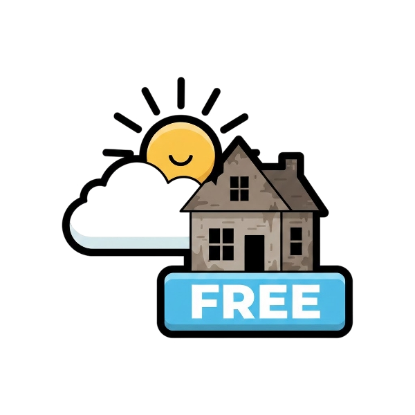 FREE button and Sun behind cloud