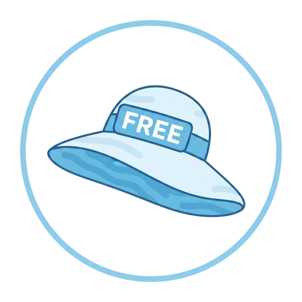 FREE button and Woman’s hat