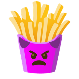 french fries and angry face with horns