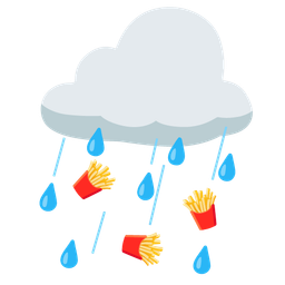 french fries and cloud with rain