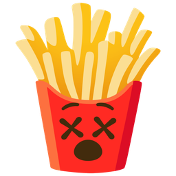 french fries and face with crossed-out eyes