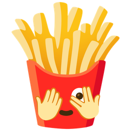 french fries and face with peeking eye