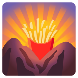french fries and sunrise over mountains