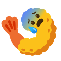Fried shrimp and Anxious face with sweat