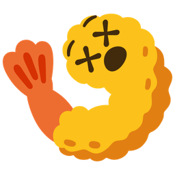 Fried shrimp and Face with crossed-out eyes