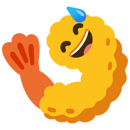 Fried shrimp and Grinning face with sweat