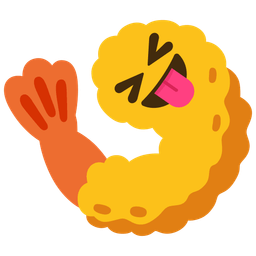 Fried shrimp and Squinting face with tongue