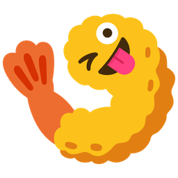 Fried shrimp and Winking face with tongue