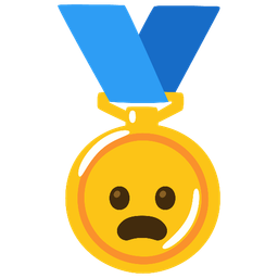 Frowning face with open mouth and 1st place medal
