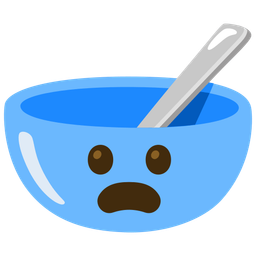 Frowning face with open mouth and Bowl with spoon