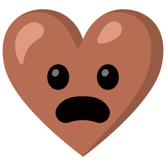 Frowning face with open mouth and Brown heart