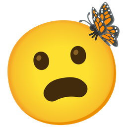 Frowning face with open mouth and Butterfly