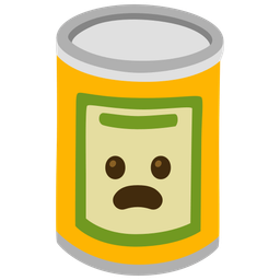 Frowning face with open mouth and Canned food
