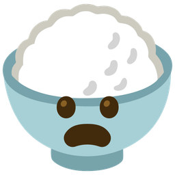 Frowning face with open mouth and Cooked rice