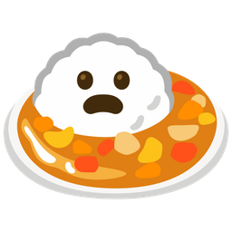 Frowning face with open mouth and Curry rice