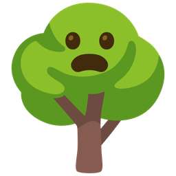 Frowning face with open mouth and Deciduous tree