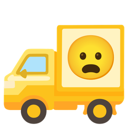 Frowning face with open mouth and Delivery truck