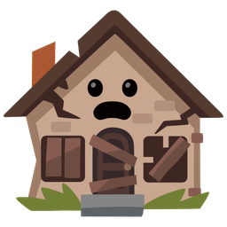 Frowning face with open mouth and Derelict house