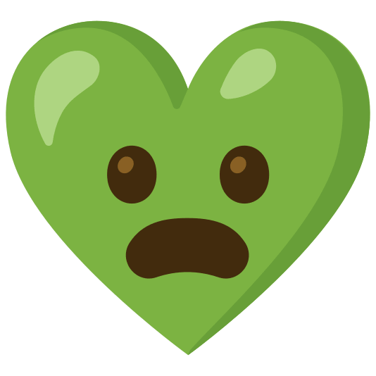 Frowning face with open mouth and Green heart