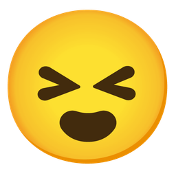 Frowning face with open mouth and Grinning squinting face