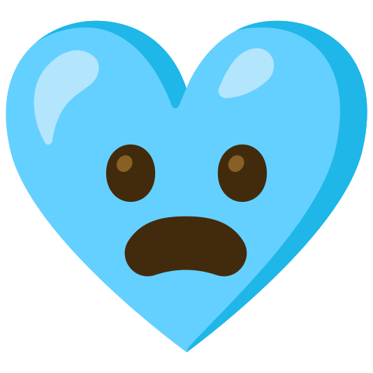 Frowning face with open mouth and Light blue heart
