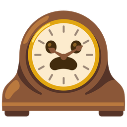 Frowning face with open mouth and Mantelpiece clock