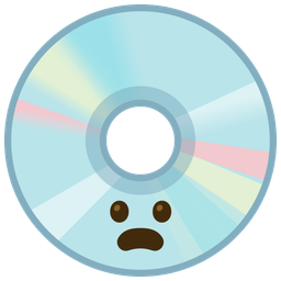 Frowning face with open mouth and Optical disk