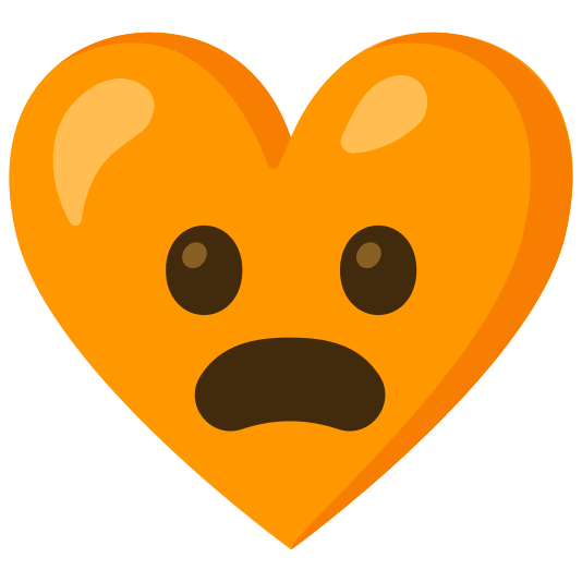 Frowning face with open mouth and Orange heart