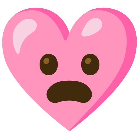Frowning face with open mouth and Pink heart