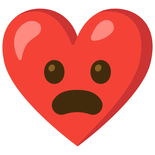 Frowning face with open mouth and Red heart
