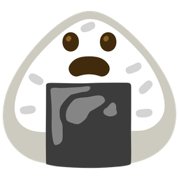 Frowning face with open mouth and Rice ball