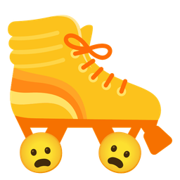 Frowning face with open mouth and Roller skate