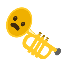 Frowning face with open mouth and Trumpet