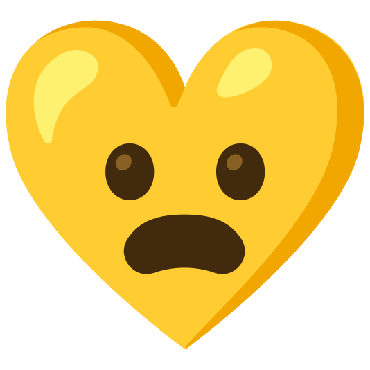 Frowning face with open mouth and Yellow heart
