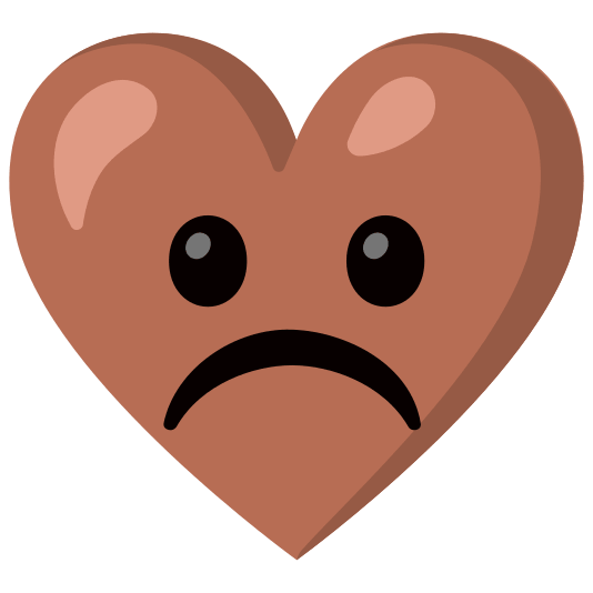 Frowning face and Brown heart