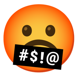 Frowning face and Face with symbols on mouth