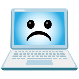 frowning face and laptop