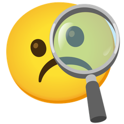 Frowning face and Magnifying glass tilted right
