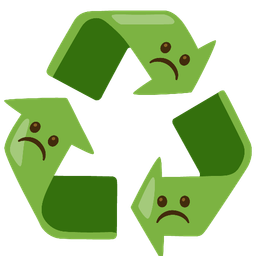 Frowning face and Recycling symbol