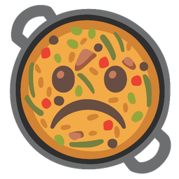 Frowning face and Shallow pan of food