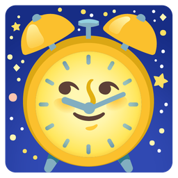 full moon face and alarm clock