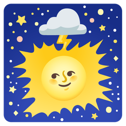 full moon face and cloud with lightning