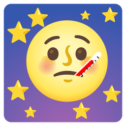 full moon face and face with thermometer