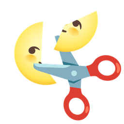 full moon face and scissors