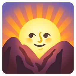 full moon face and sunrise over mountains