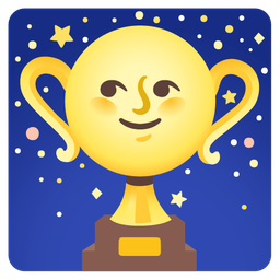 full moon face and trophy