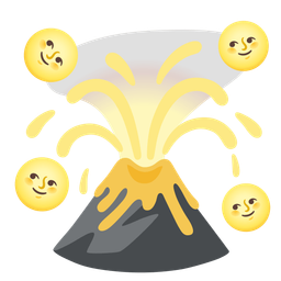 full moon face and volcano