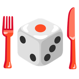 game die and fork and knife with plate